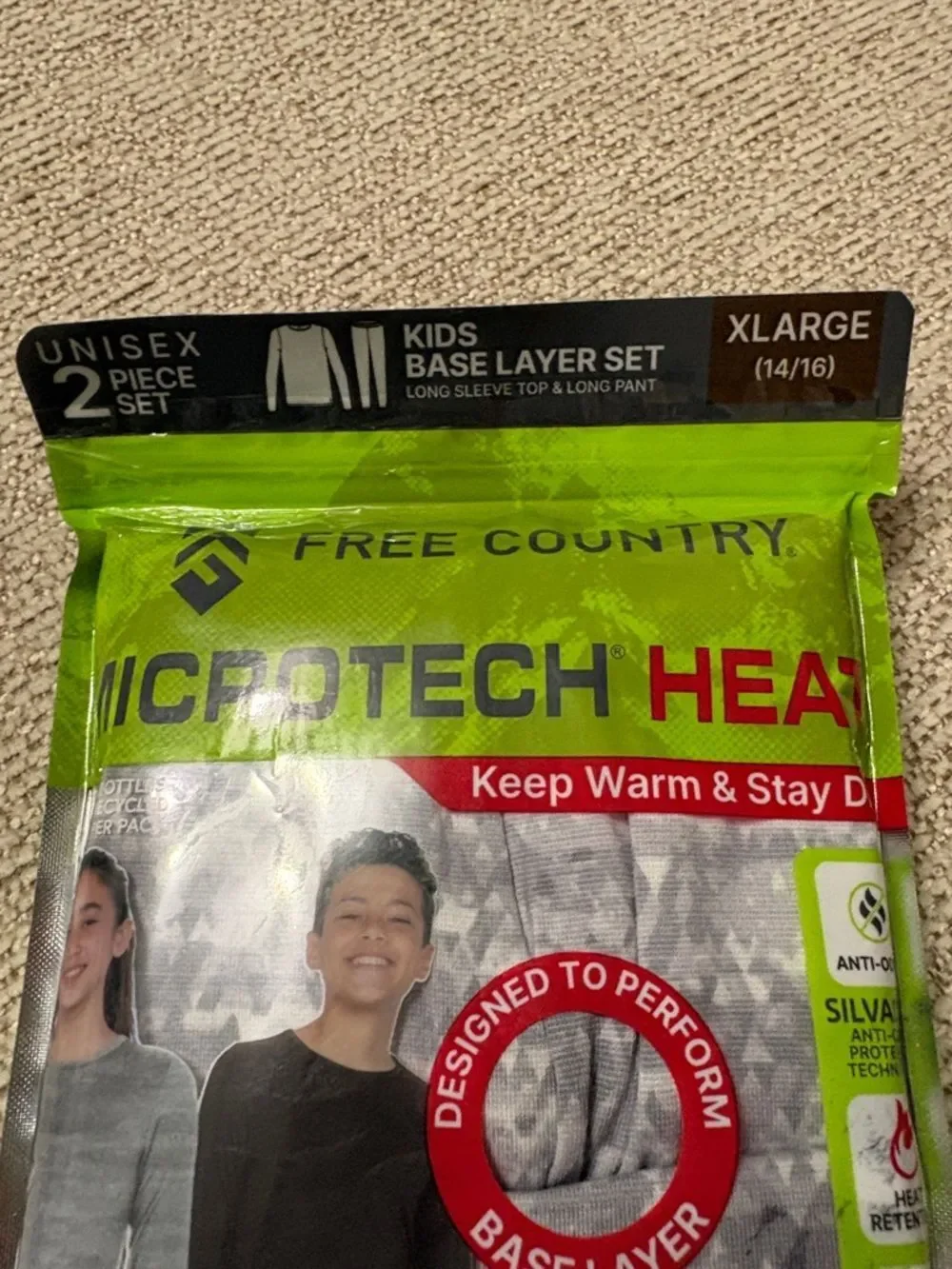 Free Country Kids XL 14/16 Microtech Heat Base Layer Set - White/Gray